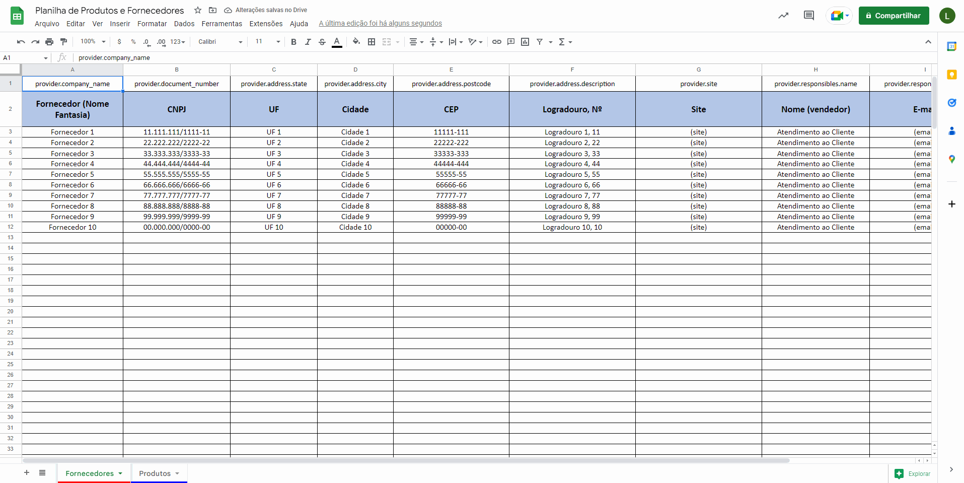 Guia de Preenchimento da Planilha de Produtos