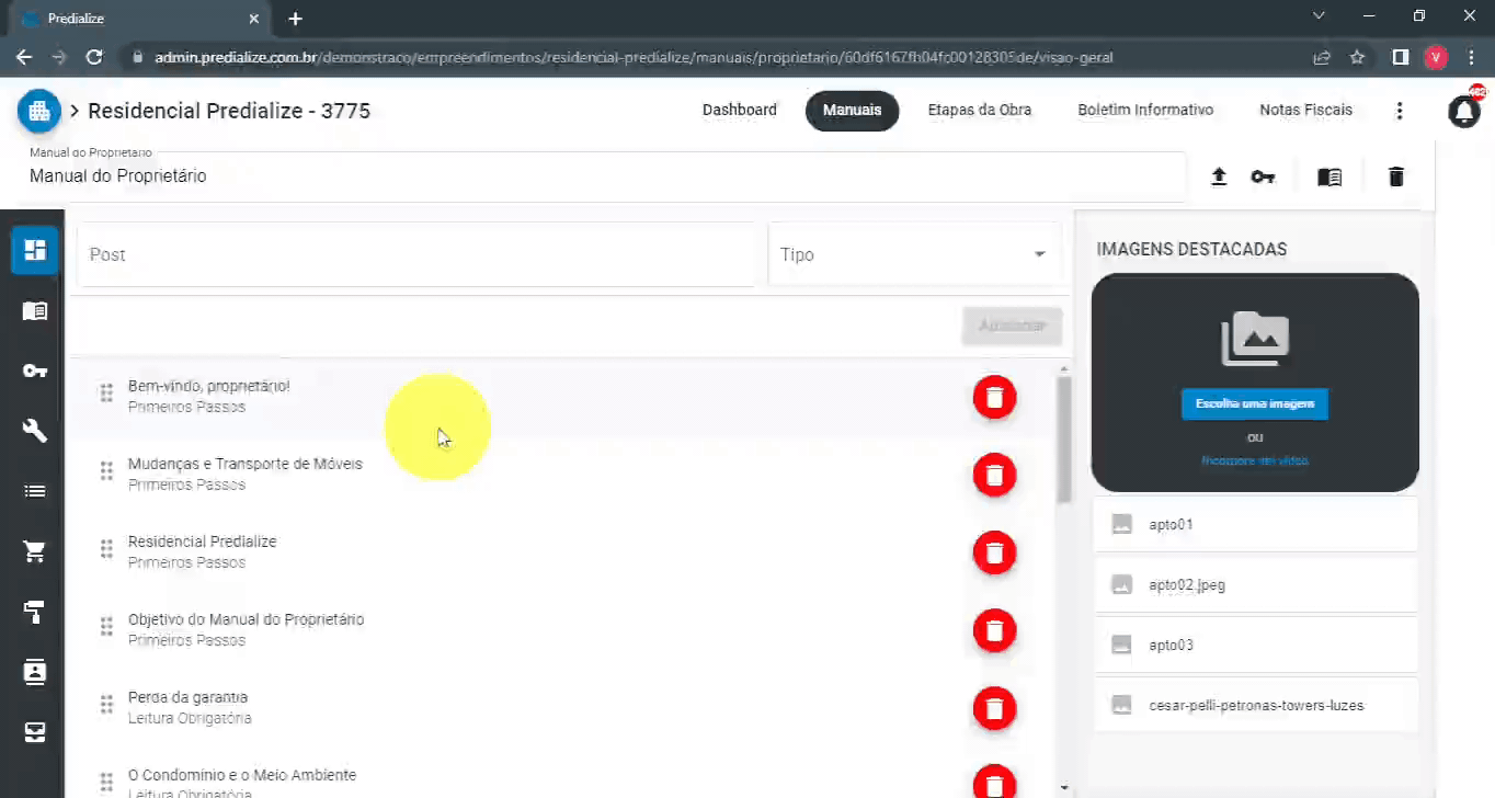 Onde eu posso modificar o post de solicitação de assistência técnica