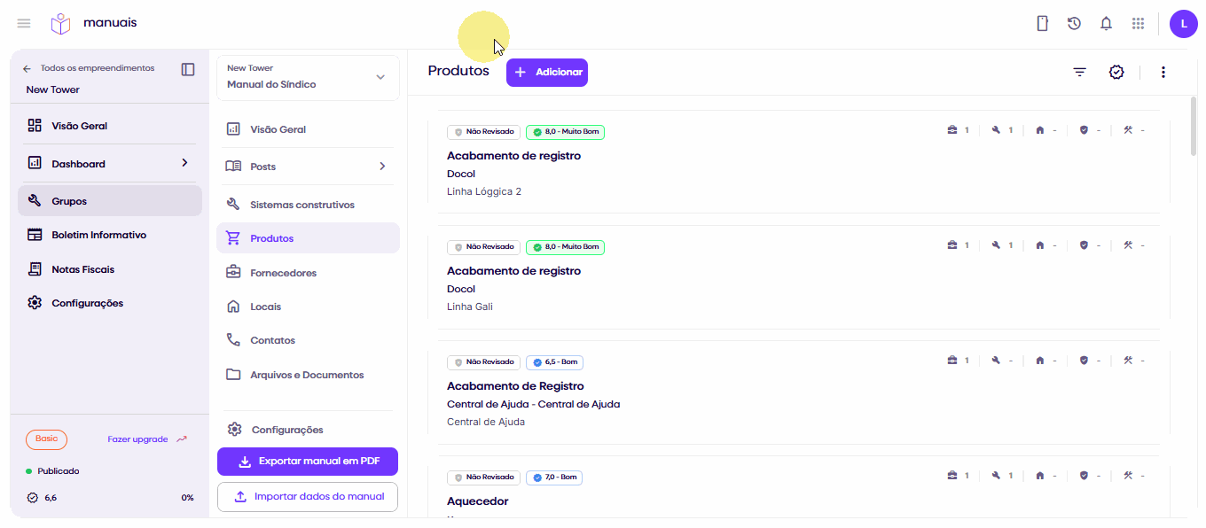 adicionar manuais
